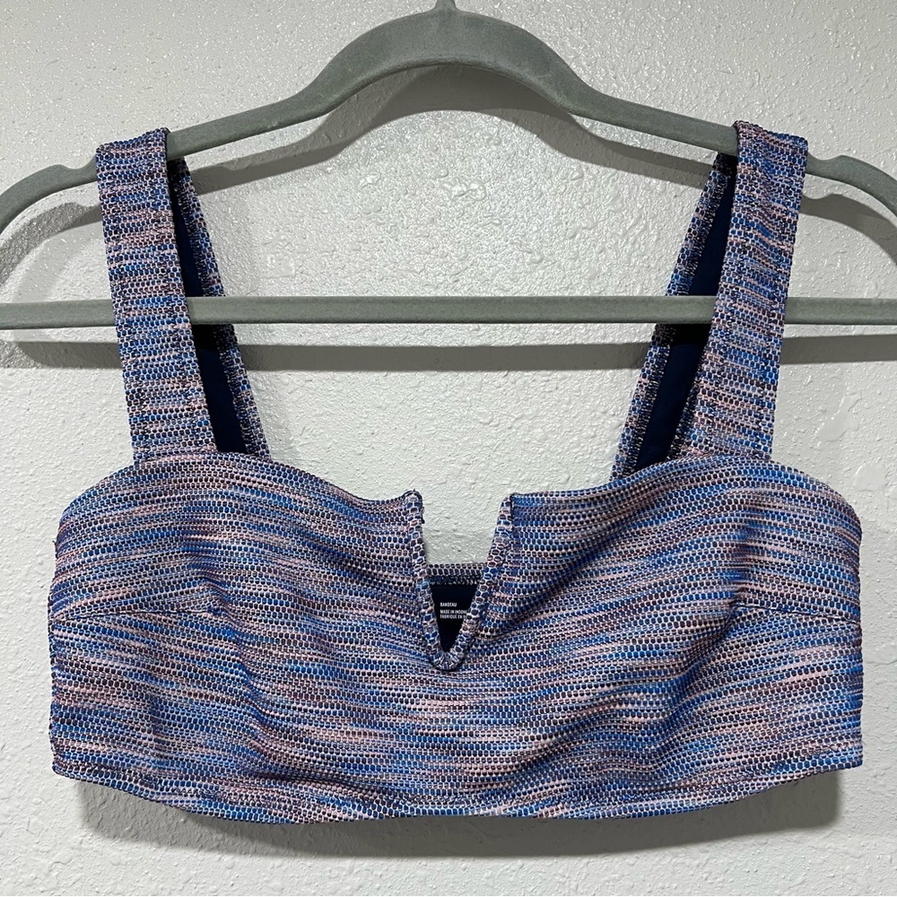 Aerie V Bandeau Bikini Top Women’s Size Medium Padded Swim Bra Blue Purple EUC